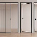 Modern Hinged Glass Doors With Black Frames In Minimalist Interior Design 3d model