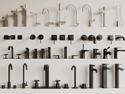 Collection of Modern Kitchen Bathroom Faucets with Chrome Black Finishes and Sleek Designs 3d model