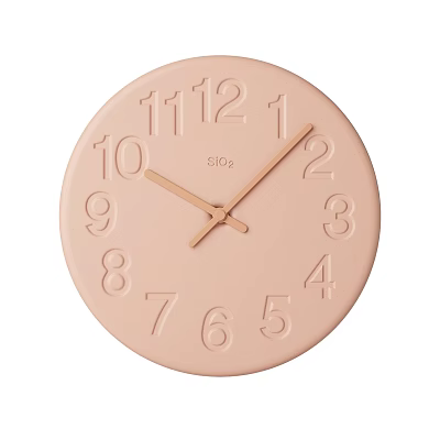 Peach Colored Round Wall Clock With Numeric Hour Markers Golden Hands And SIO2 Logo 3d model