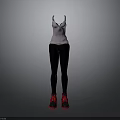 Stylish Fashion Outfit With Pink Tank Top Black Leggings And Red Sneakers