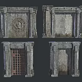Ancient Style Stone Door Frames With Carvings Grid Design And Inscriptions