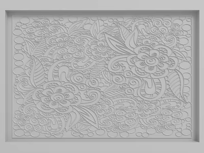 White Wall With Intricate Floral Patterns Curved Lines Leaves And Relief Effect Frame 3d model