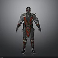 3D Model of Warrior in Silver and Red Armor With Helmet and Detailed Design