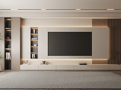 Modern Living Room TV Wall With Built in TV Storage Cabinets And Lighting 3d model