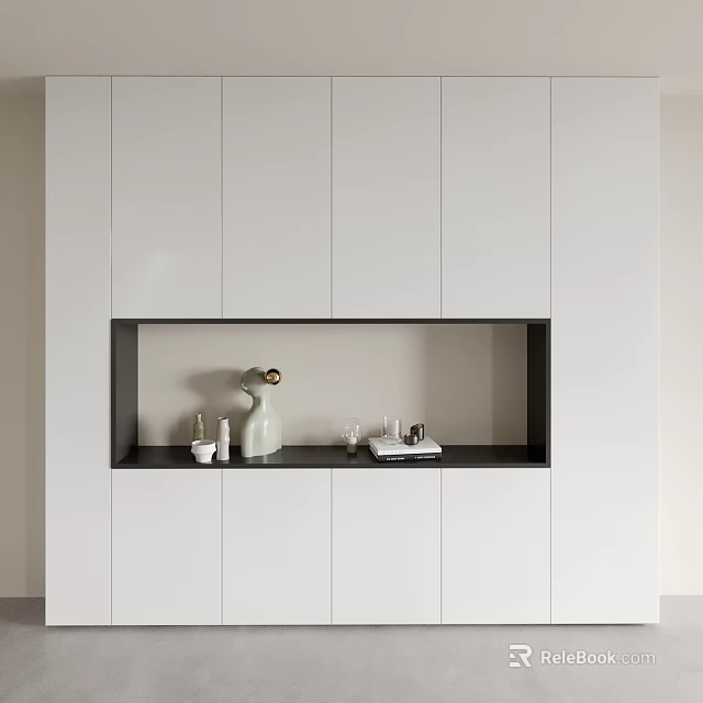Modern Minimalist Kitchen Sideboard In White With Storage Cabinets And Decorative Pieces 3d model 
