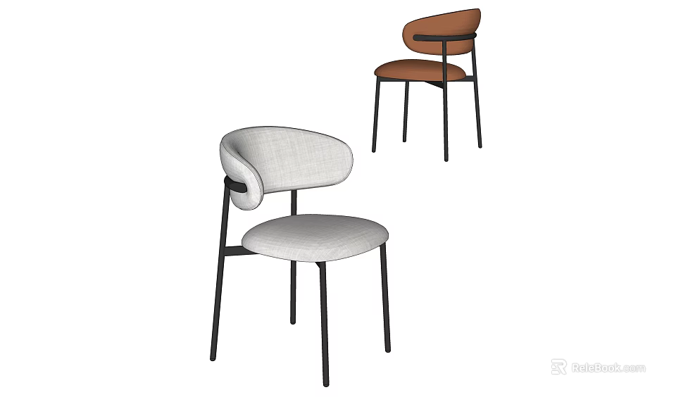 Modern Dining Chairs Two In Light Gray And Brown With Curved Backrest Black Metal Legs 3d model 