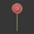 Red Spiral Lollipop With Yellow And Green Striped Stick On Gray Background