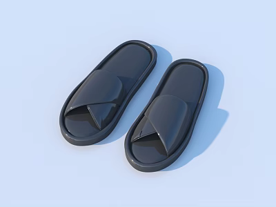 Simple Black Slippers With Cross Strap Design On Light Blue Background 3d model