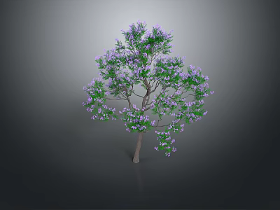 Beautiful Tree With Green Leaves And Purple Flowers In Natural Environment 3d model