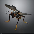 3D Rendered Fly Close Up Featuring Large Compound Eyes Transparent Wings And Orange Legs
