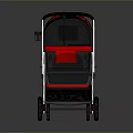 Modern Red And Black Baby Stroller With Canopy Frame And Wheels