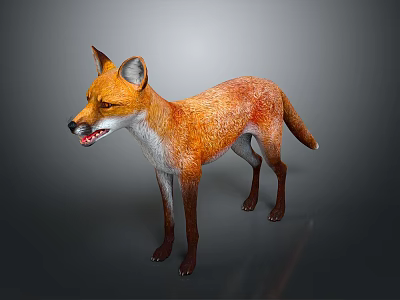 Standing Red Fox with Orange and White Fur 3D Rendered Isolated on Gray Background 3d model