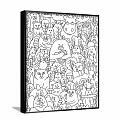 Cute Cartoon Animals And Plants Black White Line Art Illustration Design