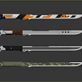 Various Weapons Knives With Colored Handles Camouflage Patterns And Different Blade Styles 3d model