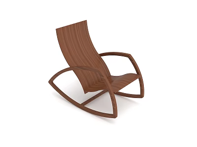 Wooden Rocking Chair With Curved Frame Natural Wood Texture Modern Leisure Furniture Design 3d model