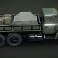 Green Military Utility Vehicle With Cargo And Large Tires