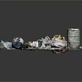 Polluted Landscape with Garbage Plastic Bags Cans Bottles and Turtle Sculpture Made of Trash