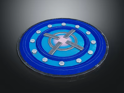 Blue Circular Metal Component With Cross Design Structure And Surrounding Metal Bolts 3d model