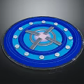 Blue Circular Metal Component With Cross Design Structure And Surrounding Metal Bolts