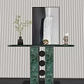 Modern Console Table With Green Marble Top And Decorative Elements On Striped Wall 3d model