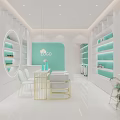Modern Boutique Interior With Bright White Mint Green Arched Designs Round Mirrors Golden Accents And Potted Plant