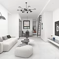 Modern Dining Living Room Interior Design With Glass Staircase Chandelier Dining Table Chairs And Plant