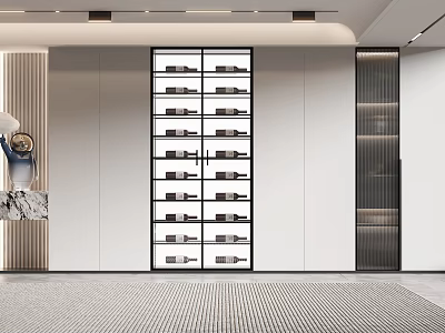 Modern Wine Cabinet With Glass Doors And Multiple Storage Shelves In Elegant Interior 3d model