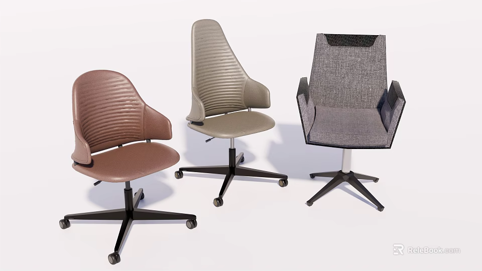 Three Modern Office Chairs With Armrests Caster Wheels And Stylish Design 3d model