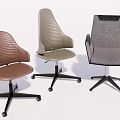 Three Modern Office Chairs With Armrests Caster Wheels And Stylish Design 3d model