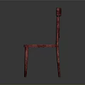 Red Wooden Chair With Textured Seat Cushion And Vertical Slat Backrest Design