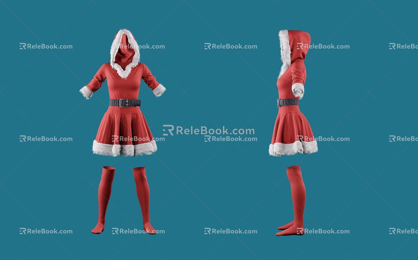 Girls Christmas Costume Girls Women Christmas Costume Dress Clothes Christmas Hat 3d model