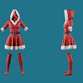 Hooded Red Santa Christmas Dress With White Fur Trim Belt And Red Stockings