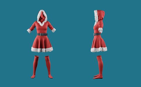 Girls Christmas Costume Girls Women Christmas Costume Dress Clothes Christmas Hat 3d model