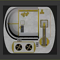 3D Model of Mechanical Device Featuring White Semicircular Structure Yellow Borders Mechanical Arm and Cargo