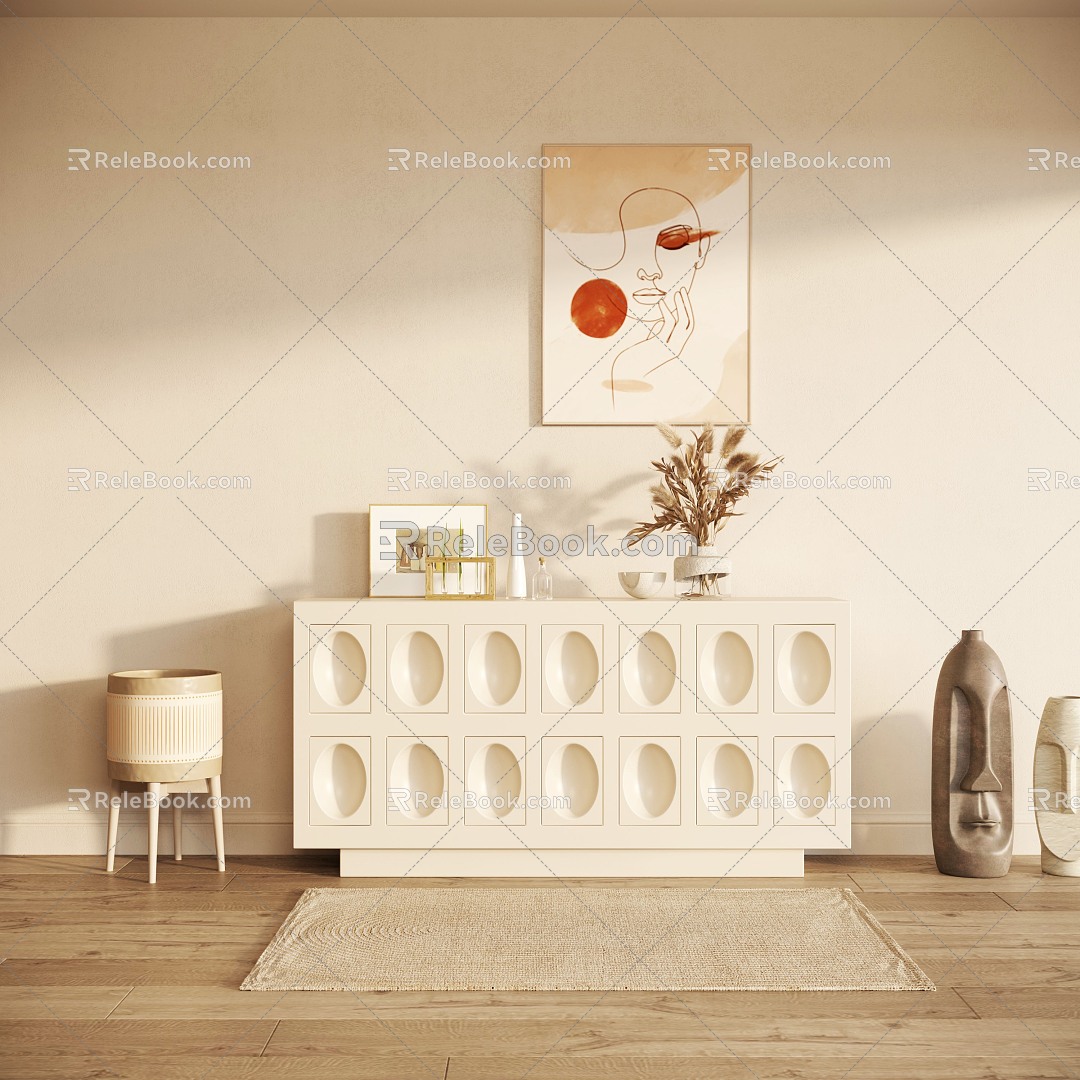 Modern Side Cabinet Cream Decorative Cabinet 3d model