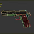 Classic Pistol With Black Metal Body And Red Textured Grip On Gray Background