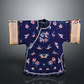 Woman's Traditional Blue Robe With Floral Butterfly Embroidery And Light Colored Cuffs
