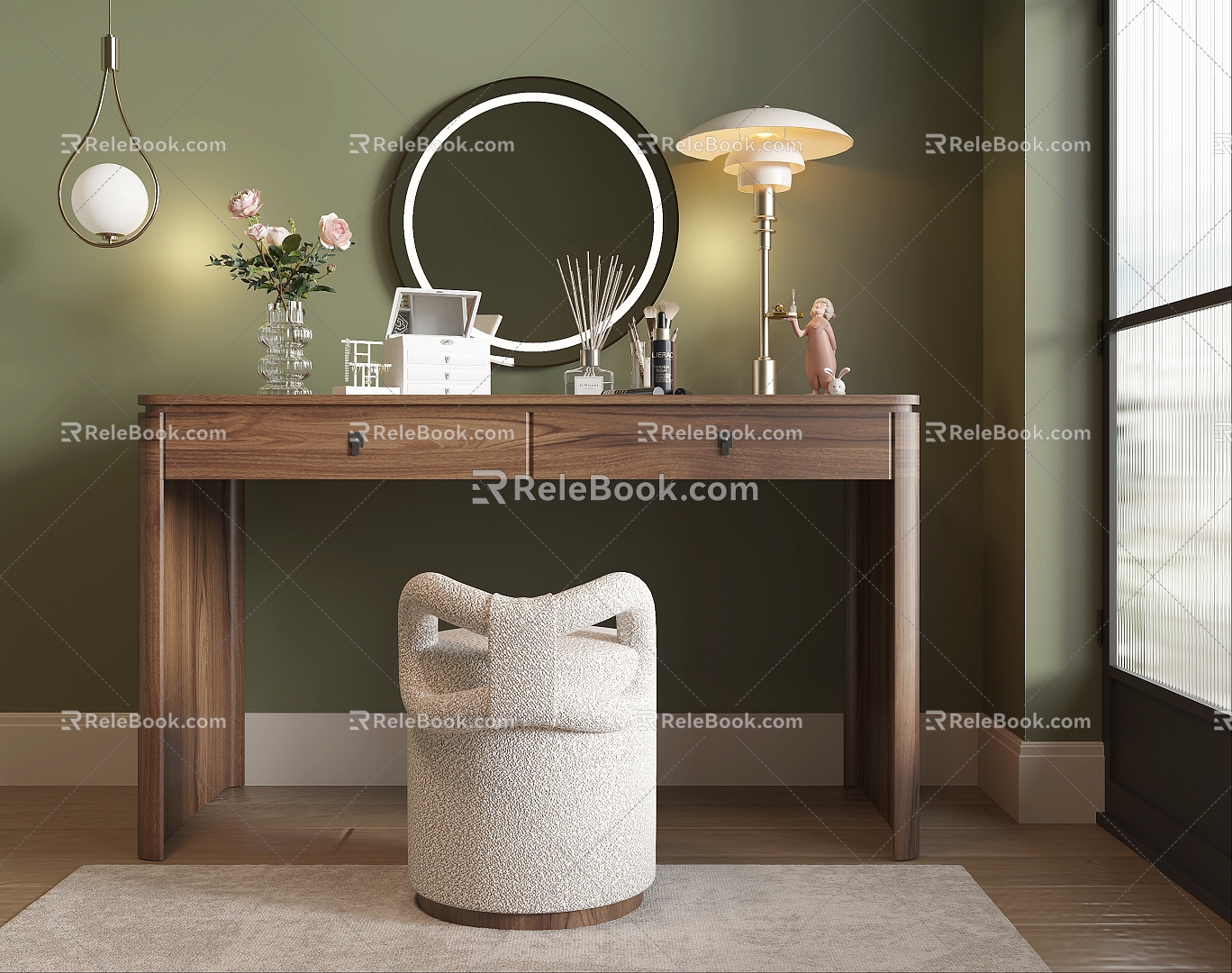 Antique Dressing Table Dressing Table Makeup Table Makeup Stool Makeup Mirror Cosmetic 3d model