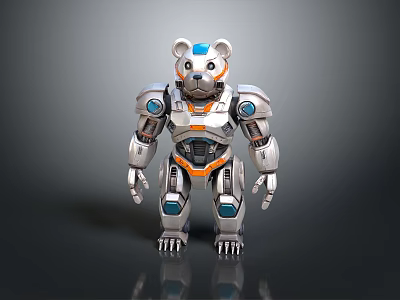 Mechanical Bear Robot Design With Silver Blue Orange Armor And Metal Features 3d model