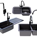 Various Kitchen Sinks With Single Double Bowl Designs And Modern Faucets For Kitchen 3d model