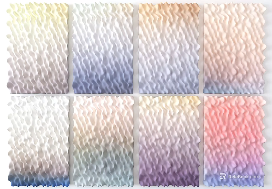 Multiple Colorful Wavy Wall Decor Pieces With Gradient Tones And Rippled Textures 3d model 