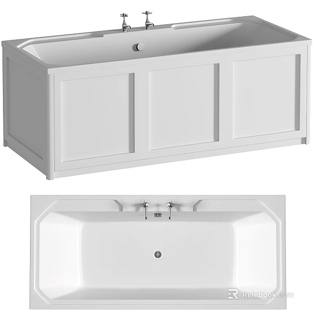 White Paneled Bathtub With Sleek Built In Design And Two Taps For Modern Bathroom 3d model 