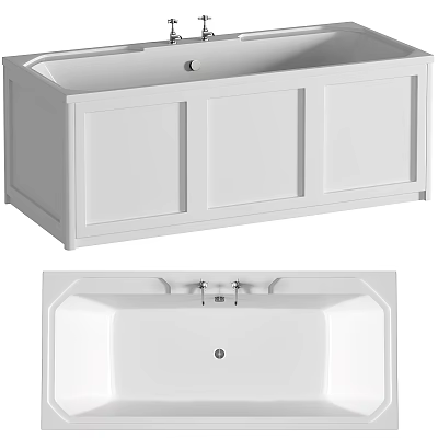 White Paneled Bathtub With Sleek Built In Design And Two Taps For Modern Bathroom 3d model