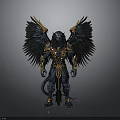 Blue And Gold Winged Mythical Creature With Ornate Armor And Detailed Design