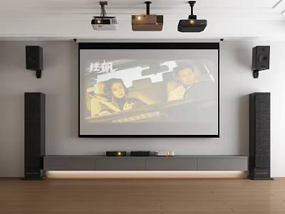 Projection Monitoring Setup With Large Screen And Ceiling Projectors Surround Speakers In Home Theater 3d model