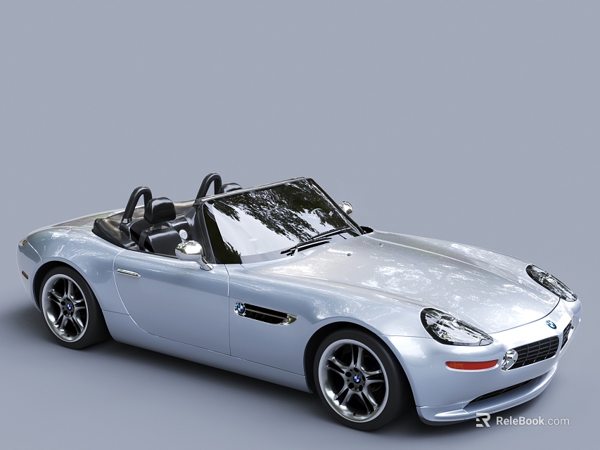 Silver Convertible Sports Car With Stylish Design Black Soft Top And Alloy Wheels 3d model 