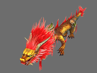 Fantasy Mythical Dragon With Golden Body Red Mane Green Decorations And Sharp Claws 3d model