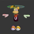 Cartoon Character Featuring Orange Hat Purple Body White Hands Egg Shaped Objects And Transparent Halo