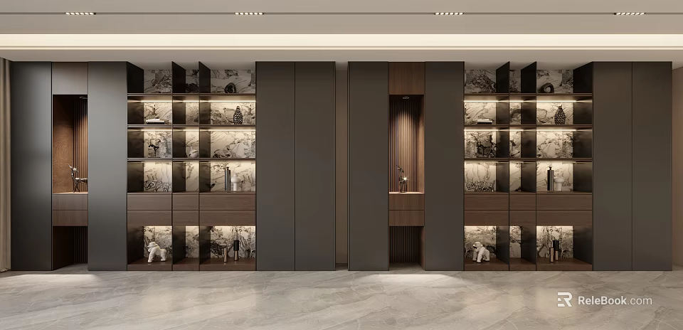 Modern Bookcase With LED Lighting Multiple Shelves And Display Items In Sleek Design 3d model 