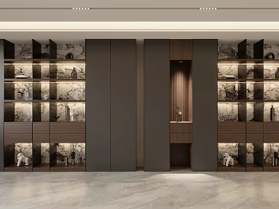 Modern Bookcase With LED Lighting Multiple Shelves And Display Items In Sleek Design 3d model